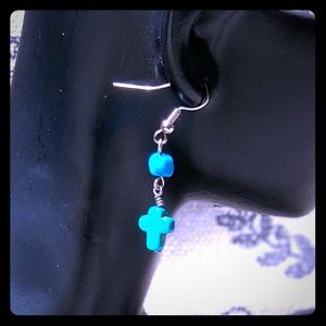 Blue Cross Dangle Earrings